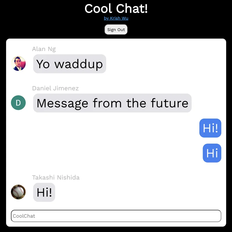 Screenshot of the Cool Chat! messaging app