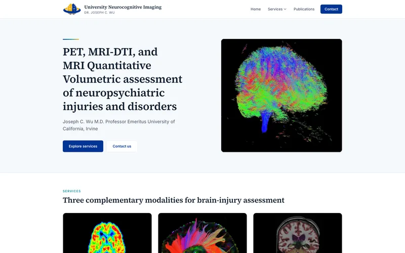 Screenshot of the University Neurocognitive Imaging site