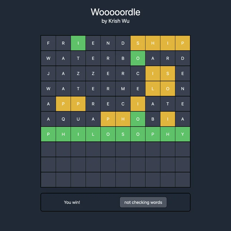 Screenshot of the Wooooordle! word game